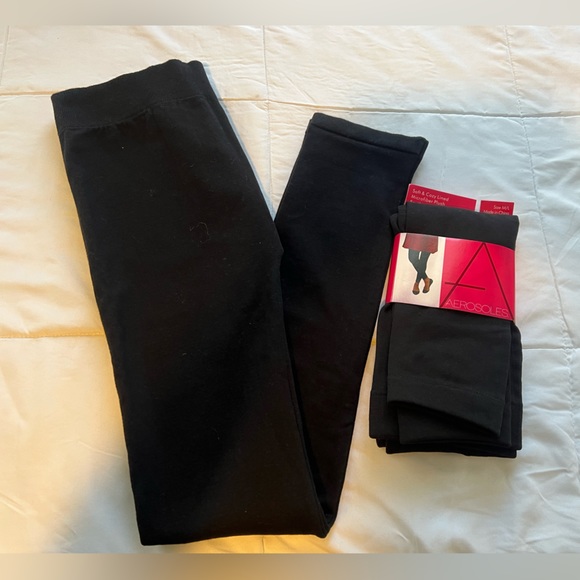 Poof Winter lined black leggings & NEW Aerosoles Footless tights - Picture 2 of 3